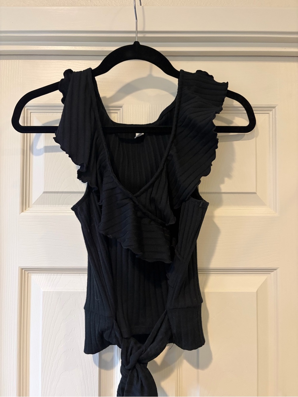 BP Nordstrom Ribbed Ruffle Tie-Front Tank Top - Black